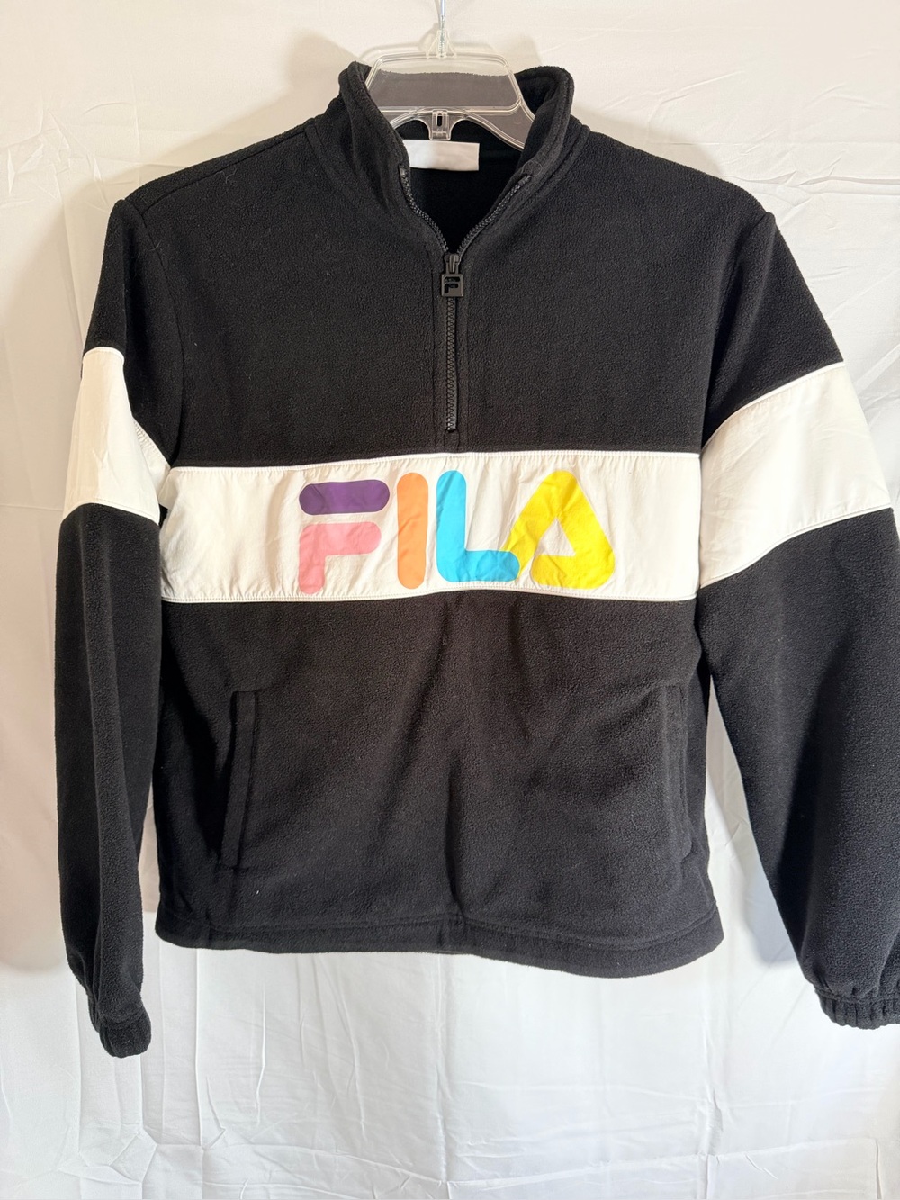 Fila Black Quarter-Zip Fleece with White Band and Multicolor Logo